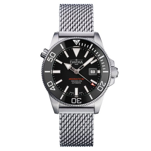 Relógio Davosa de prata para homem com pulseira de aço Argonautic BG Mesh - Silver/Black 43MM Automatic