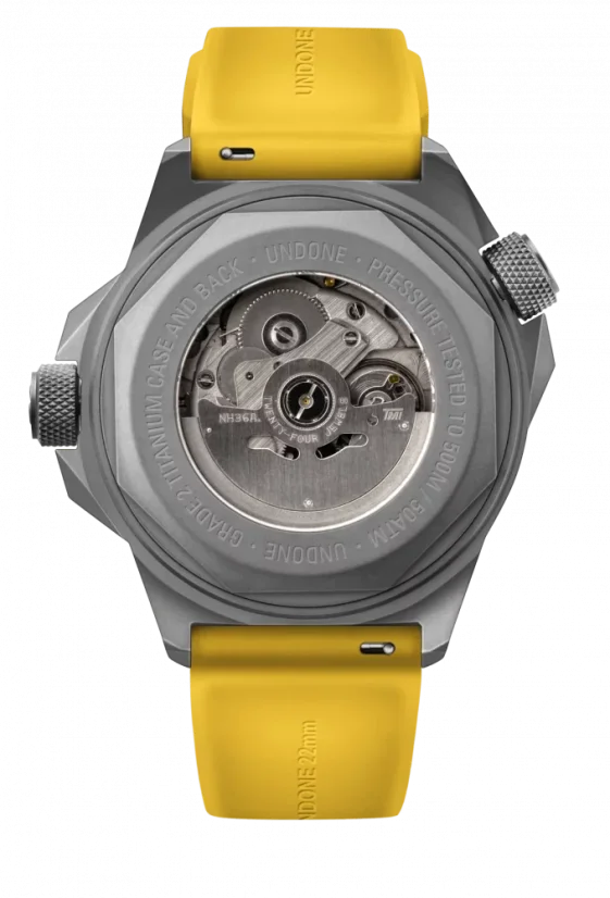 Reloj Undone Watches plata para hombre con banda de goma Aquadeep - Signal Yellow 43MM Automatic