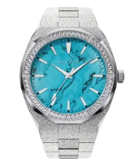 Montre Paul Rich pour homme en argent avec bracelet en acier Frosted Star Dust Azure Dream - Silver 45MM