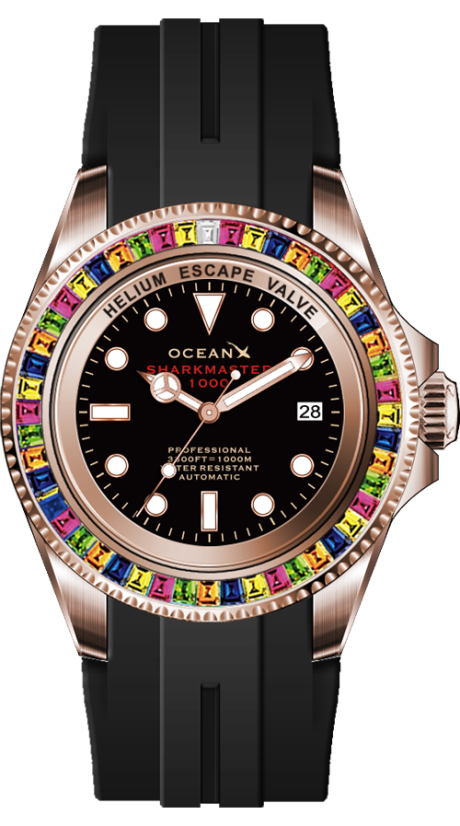 Men's gold Ocean X watch with a rubber band SHARKMASTER 1000 Candy SMS1005 - Gold Automatic 44MM