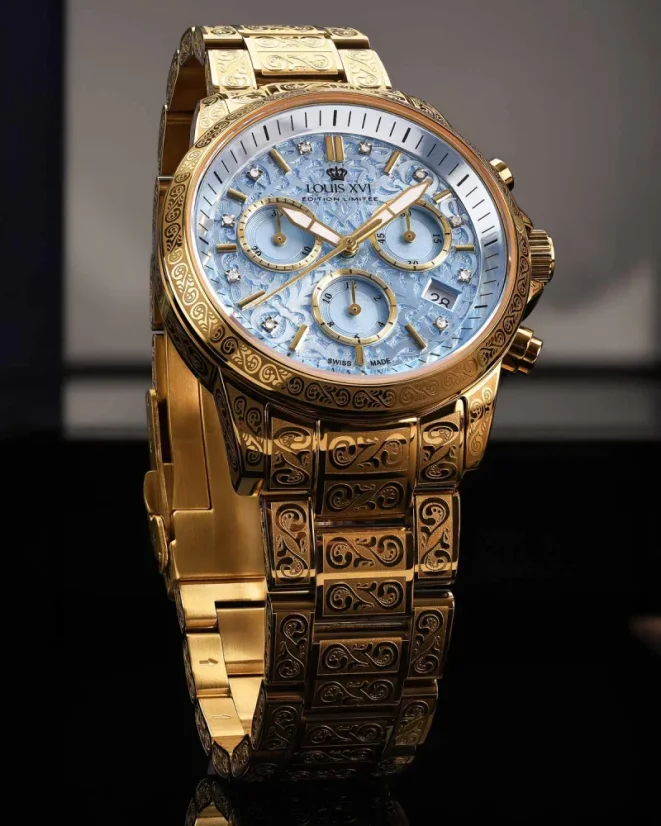 Zlaté dámské hodinky Louis XVI s ocelovým páskem Palais Royale Woman With Diamond 6003 - Gold 38MM