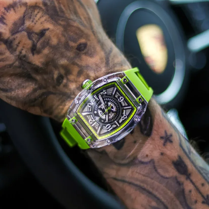 Men's silver Ralph Christian watch with a rubber band The Ghost - Acid Green Automatic 43MM