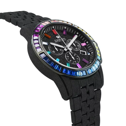 Men's black Louis XVI watch with steel strap Majesté Iced Out Rainbow 1129 - Black 43MM