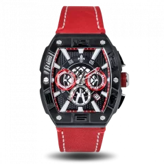 Montre homme Ralph Christian couleur noire avec bracelet en cuir The Intrepid Chrono - Red 42,5MM