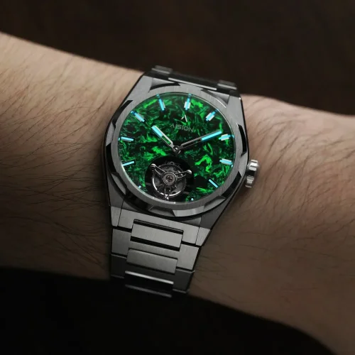 Men's black Aisiondesign Watches with steel Tourbillon - Lumed Forged Carbon Fiber Dial - Green 41MM