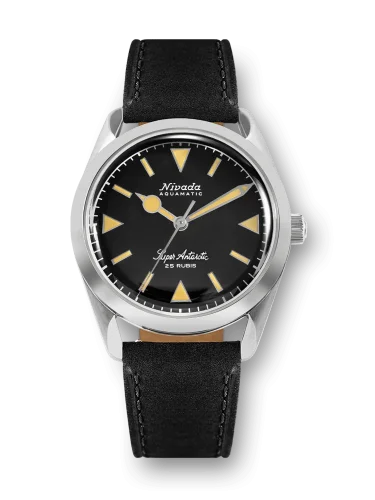 Montre Nivada Grenchen pour homme en couleur argent avec bracelet en cuir Super Antarctic 32024A17 38MM Automatic
