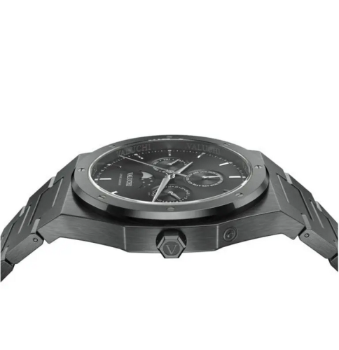 Miesten musta Valuchi Watches -kello teräshihnalla Lunar Calendar - Gunmetal Black Automatic 40MM