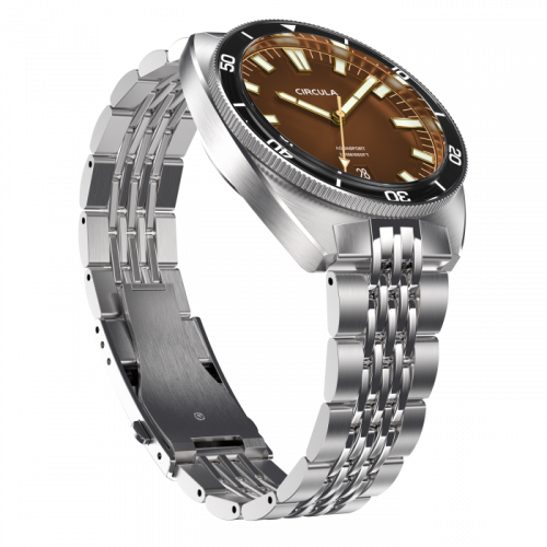 Strieborné pánske hodinky Circula Watches s oceľovým pásikom AquaSport II - Brown 40MM Automatic