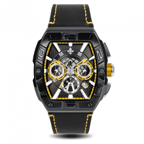 Μαύρο ανδρικό ρολόι Ralph Christian με δερμάτινο λουράκι The Intrepid Chrono - Black 42,5MM