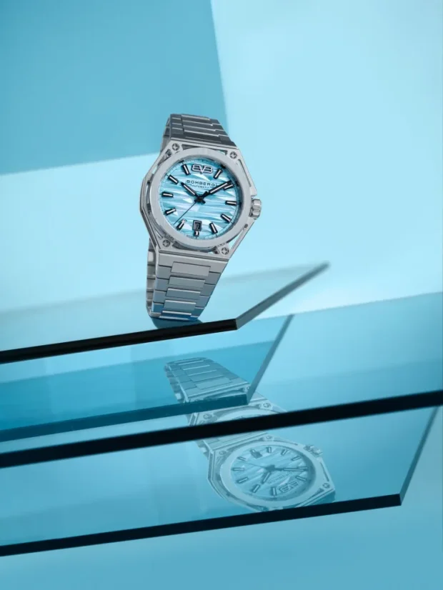 Men's silver Bomberg Watch with steel strap EDGE CYAN 43MM Automatic