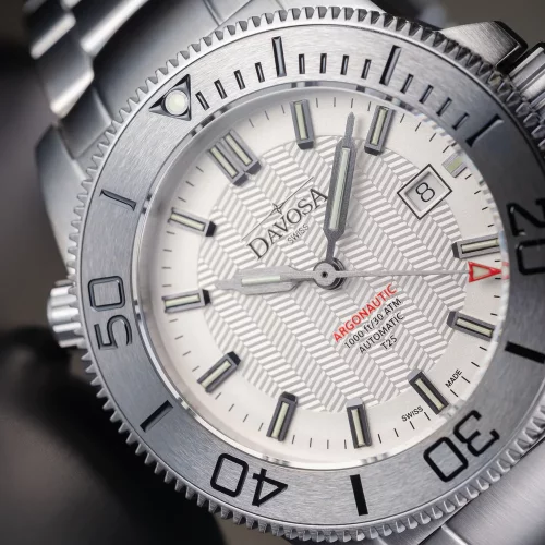 Strieborné pánske hodinky Davosa s oceľovým pásikom Argonautic Lumis BS - Silver/Black 43MM Automatic