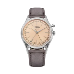 Srebrni muški sat Vulcain s kožnim remenom Cricket President Pale Salmon Steel Case Back - GREY 38MM Automatic