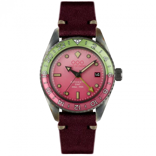 Stříbrné pánské hodinky Out Of Order s koženým páskem Cosmopolitan GMT 40MM Automatic