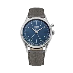 Men's silver Vulcain watch with leather strap Cricket President Blue Steel Case Back - GREY 36MM Automatic