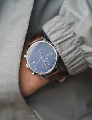 Relógio About Vintage de prata para homem com cinto de couro genuíno Chronograph Blue Sunray 1815 41MM