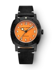 Men's black Nivada Grenchen watch with leather strap Depthmaster Black Pumpkin 14131A15 39MM Automatic