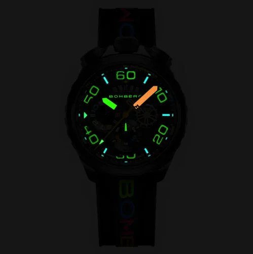 Čierne pánske hodinky Bomberg Watches s gumovým pásikom CHROMA 45MM