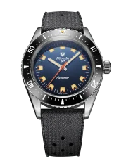 Men's silver Nivada Grenchen watch with rubber strap Aquamar Blue 32074A01 38MM Automatic