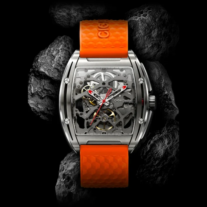Men's silver CIGA Design watch with rubber strap Series Z Titanium Orange 41MM Automatic