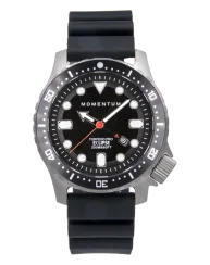 Relógio Momentum Watches prata para homens com pulseira de borracha Torpedo Pro Eclipse Solar Rubber 44MM