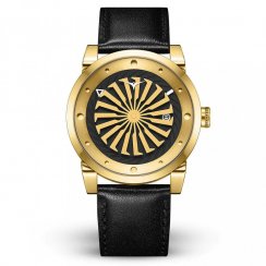 Montres Zinvo pour hommes en or avec bracelet en cuir véritable Blade 12K - Black 44MM
