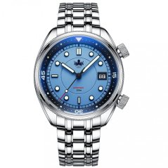 Men's silver Phoibos watch with steel strap Eage Ray 200M - Pastel Blue Automatic 41MM