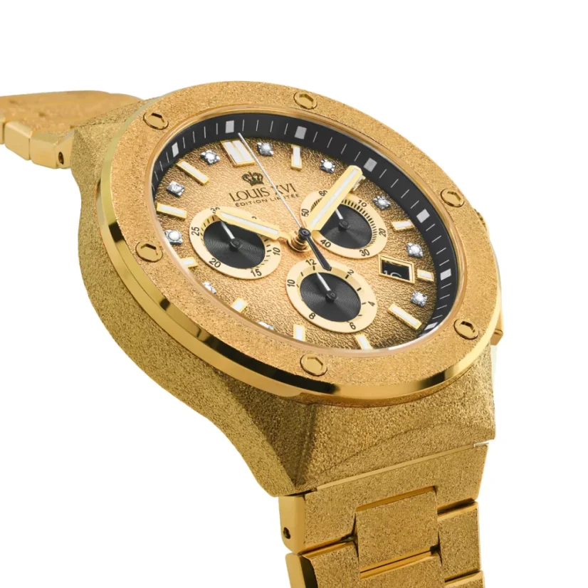 Orologio da uomo in oro Louis XVI con cinturino in acciaio Frosted Le Monarque 1213 - Gold 42MM