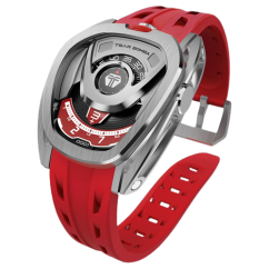 Men's silver Tsar Bomba Watch with a rubber band TB8213 - Silver / Red Automatic 44MM