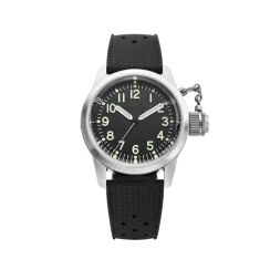 Zilverkleurig herenhorloge van Praesidus met rubberen band A-5 UDT: Black Rubber Tropic 38MM Automatic