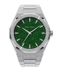Men's silver Paul Rich watch with steel strap Frosted Star Dust II - Silver / Green 43MM
