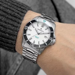 Srebrny męski zegarek Venezianico ze stalowym paskiem Nereide Ceramica 4521531C 42MM Automatic