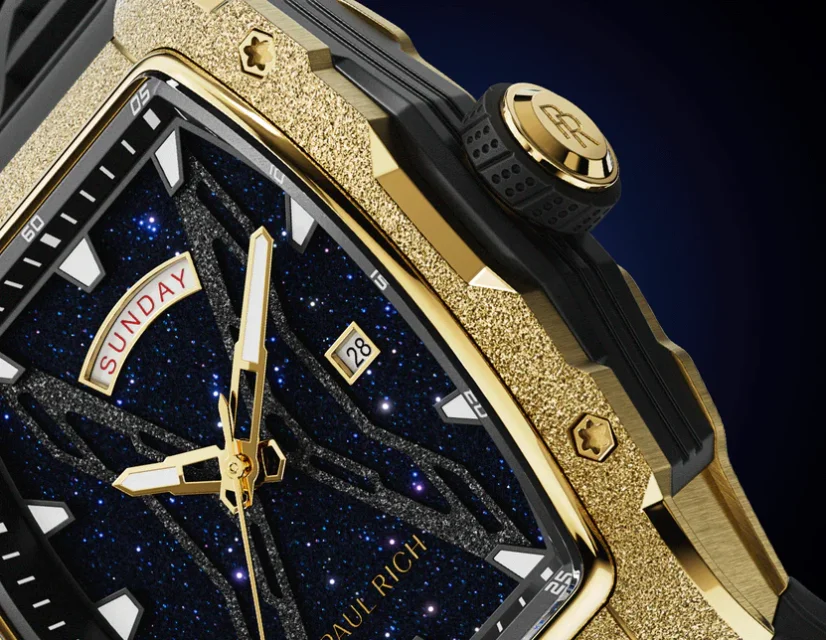 Men's gold Paul Rich Watch with a rubber band Frosted Astro Day & Date Mason - Gold 42,5MM
