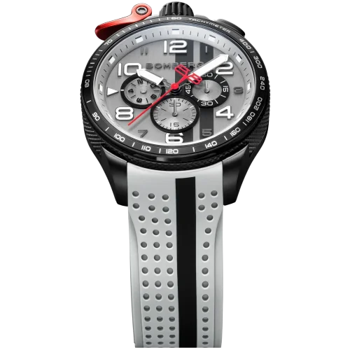 Čierne pánske hodinky Bomberg Watches s gumovým pásikom Racing HOCKENHEIM 45MM