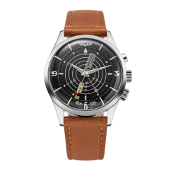 Silberne Herrenuhr Vulcain mit Lederband Nautical Heritage Black Beige Patina Steel Triple Caseback - Brown Plain 42MM Automatic