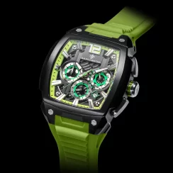 Černé pánské hodinky Ralph Christian s gumovým páskem The Phantom Chrono - Lime Green 44MM