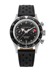 Men's silver Nivada Grenchen watch with leather strap Closed Caseback Chronomaster Broad Arrow Inter.Bezel 86056M10LC 38MM