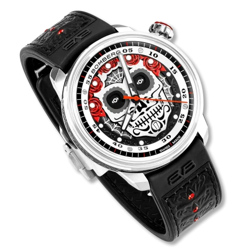 Strieborné pánske hodinky Bomberg Watches s gumovým pásikom AUTOMATIC DÍA DE LOS MUERTOS 43MM Automatic