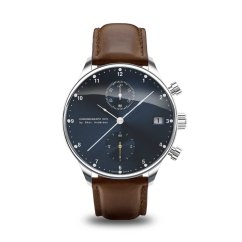 Men's silver About Vintage watch with genuine leather belt Chronograph Blue Sunray 1815 41MM