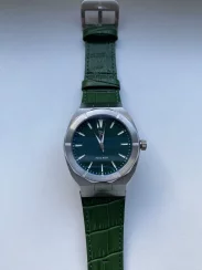 Silver men's Paul Rich watch with a genuine Star Dust - Leather Green Silver 45MM