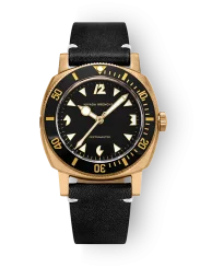 Zlaté pánske hodinky Nivada Grenchen s koženým opaskom Depthmaster Bronze 14123A16 Black Leather 39MM Automatic