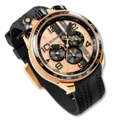 Złoty męski zegarek Bomberg Watches z gumowym paskiem SPA 45MM