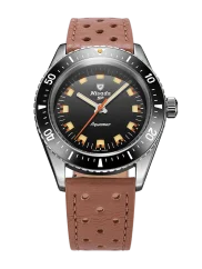 Stříbrné pánské hodinky Nivada Grenchen s koženým páskem Aquamar Black 32068A23 38MM Automatic