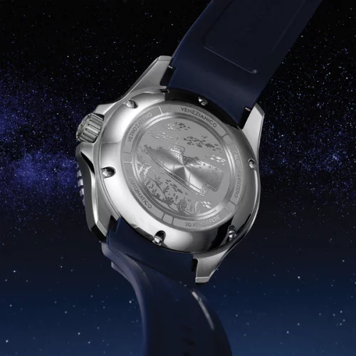 Srebrny zegarek męski Venezianico z gumowym paskiem Nereide Avventurina 4521550 42MM Automatic