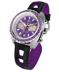 Srebrni muški sat Straton Watches s kožnim remenom Syncro Purple 44MM