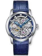 Stříbrné pánské hodinky Waldhoff s koženým páskem Quantum Ti Royal Blue 49,8MM Automatic