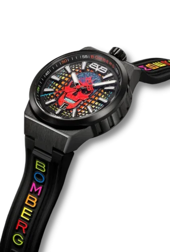 Zwart herenhorloge van Bomberg Watches met een rubberen band METROPOLIS MEXICO CITY 43MM Automatic