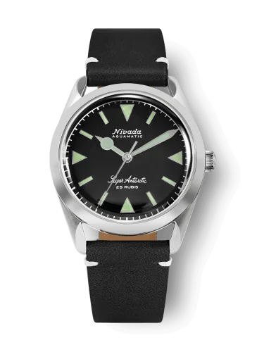 Stříbrné pánské hodinky Nivada Grenchen s koženým páskem Super Antarctic 32026A15 38MM Automatic