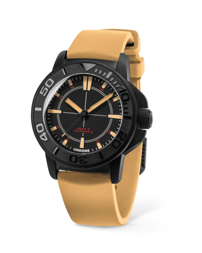 Relógio Undone Watches homem preto com bracelete de borracha PVD Foxtrot 43MM Automatic