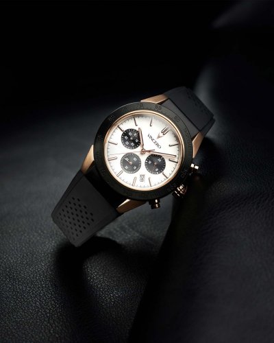 Relógio masculino Vincero preto com pulseira de borracha The Rogue Rose Gold/White 43MM