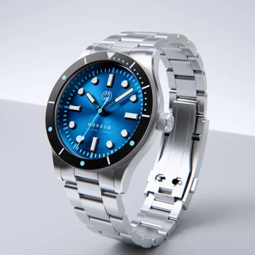 Miesten hopeinen Henryarcher Watches -kello teräshihnalla Nordsø - Horizon Blue 40MM Automatic